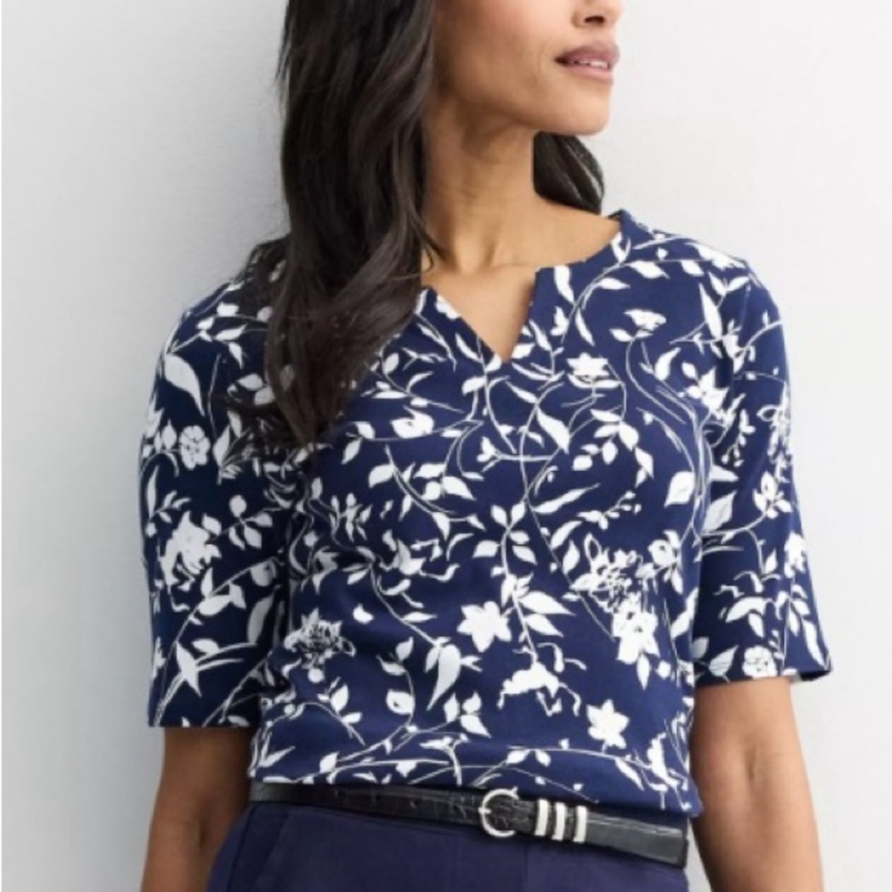 Croft & Barrow Navy and White Floral Too NWT